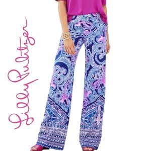 Lilly Pulitzer Bal Harbour Palazzo Paisley Multicolor  Pull On Pants XXS NWOT